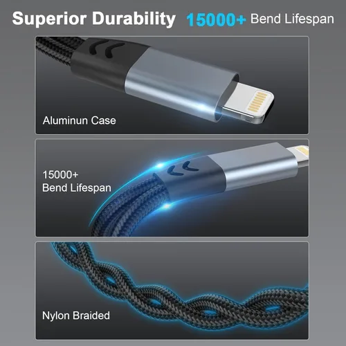 Miniatura 6 de Adaptador divisor de corriente 2 en 1 para iPhone a conector Lightning dual para auriculares y cargador de audio, videollamada, música, carga, HiFi
