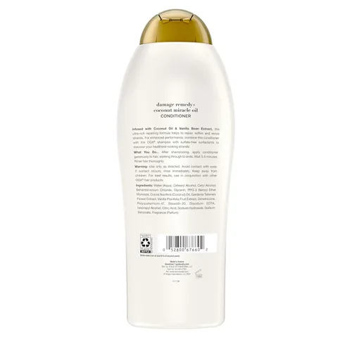 Miniatura 9 de OGX Remedio Extra Fuerte Contra Daños + Acondicionador de Aceite Milagroso de Coco para Cabello Seco, Encrespado o Grueso, Acondicionador Hidratante