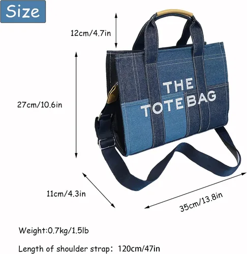 Miniatura 5 de Bolso de mano para mujer, bolso de mano con cremallera, lona, piel sintética, bolso cruzado de mezclilla, bolso de hombro para oficina, viajes