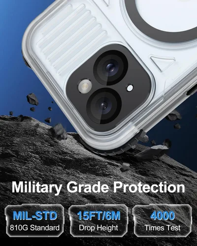 Miniatura 5 de Funda impermeable para iPhone 15 con Magsafe, protector de pantalla, cordón, IP68 militar de cuerpo completo a prueba de golpes, para deportes