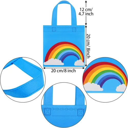 Miniatura 2 de Aneco 24 bolsas de dulces no tejidas, bolsas de regalo de fiesta de arco iris, bolsas de regalo de 8 x 8 pulgadas, 6 colores, bolsas de regalo