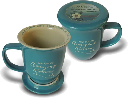 Abbey Gift Amazing Woman - Juego de tazas y posavasos de cerámica, multicolor, "4 1⁄2 x 10 1⁄8 x 1"" (56876T)
