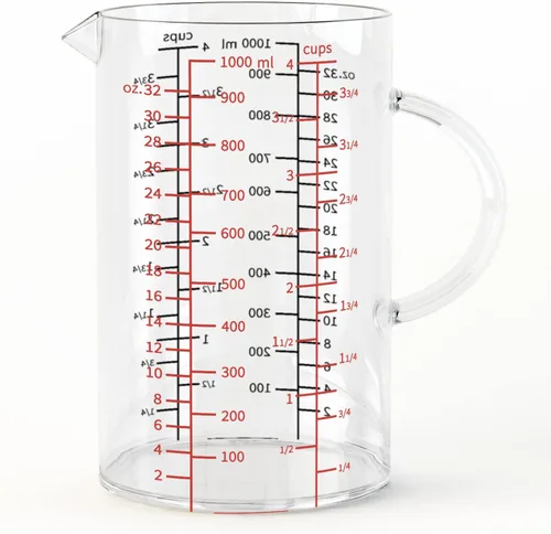 77L Taza medidora de vidrio, [escala de medición doble cara, mango aislado, pico en forma de V], taza medidora de vidrio de borosilicato de alta
