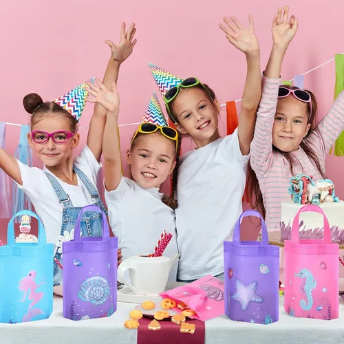 Miniatura 7 de Faccito 24 bolsas de regalo de sirena, bolsa de regalo de cumpleaños de sirena, bolsa de golosinas bajo el mar, bolsa de regalo no tejida