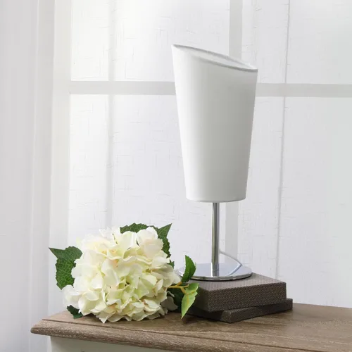 Miniatura 4 de Simple Designs LT1208-WHT - Lámpara de mesa compacta de 12.4 pulgadas, brillante y llamativa, cromada, con pantalla de tela en ángulo, para sala