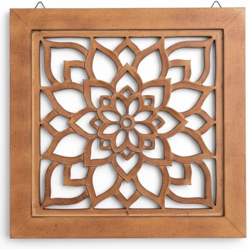 Miniatura 10 de DharmaObjects Decoración de panel de pared de madera de loto hecho a mano, arte colgante de 16 x 16 pulgadas (blanco lavado)