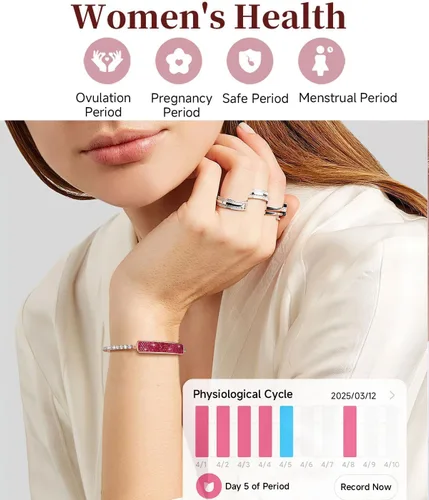 Miniatura 5 de Rastreador de actividad física elegante pulsera inteligente de diamantes para mujer pulsera de salud pulsera de frecuencia cardíaca monitor de Oro