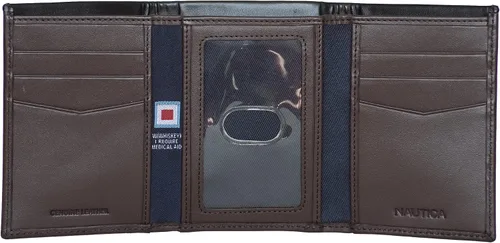 Miniatura 51 de Nautica Men's Trifold Wallet RFID Blocking Protection ID Window Card Slots Genuine Leather Durable
