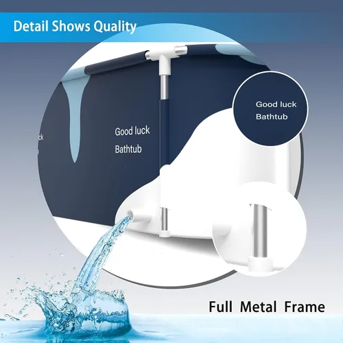 Miniatura 6 de Bañera plegable portátil extra grande de 53 pulgadas con marco de metal para adultos, bañera familiar con cubierta para baño pequeño, bañera gruesa