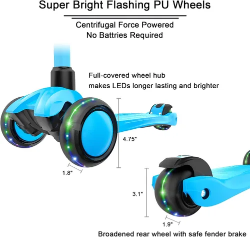 Miniatura 5 de Allek - Kick Scooter B03. Monopatín de 3 ruedas con ruedas de PU extra anchas y luminosas, sistema Lean 'N Glide, manillar ajustable a cualquier