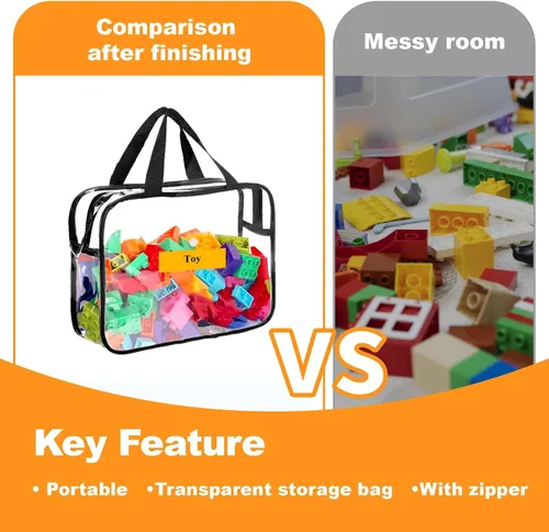 Miniatura 3 de Bolsa de almacenamiento transparente con cremallera, bolsas organizadoras para viajes en casa con asas, para bloques de construcción, rompecabezas