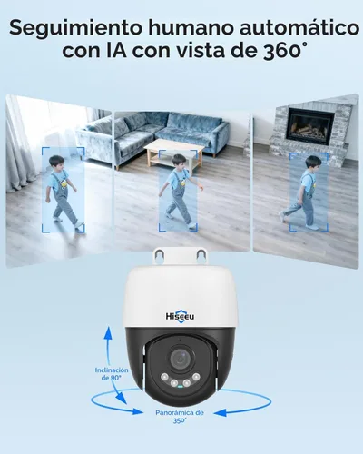 Miniatura 4 de 【4K HD + vista de 360°】 Sistema de cámara de seguridad Hiseeu 4K PoE, 6 cámaras de seguridad con cable PTZ de 8MP para exteriores e interiores
