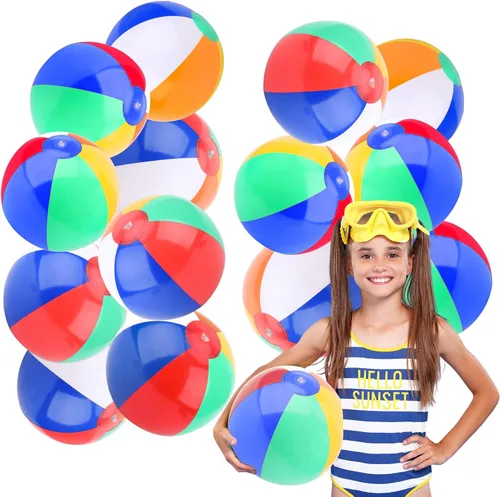 Coopay Paquete de 20/40/80 pelotas inflables de playa clásicas arcoíris para piscina, decoración de fiesta de playa, juegos de agua de verano,