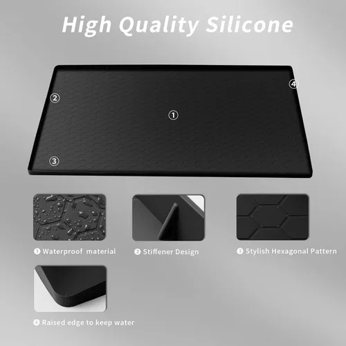 Miniatura 2 de Tapete para debajo del fregadero de la cocina, 25 x 19 pulgadas, bandeja impermeable de silicona para debajo del fregadero, tapete protector debajo