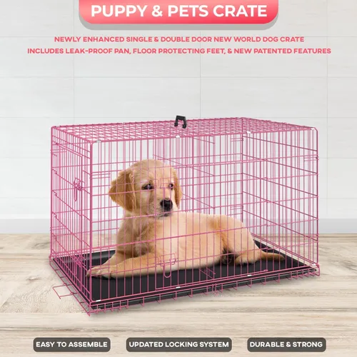 Miniatura 4 de FDW Jaula para perros pequeños de 24 pulgadas plegable de metal con alambre para mascotas, doble puerta con panel divisor para interiores y Rosa