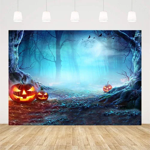 Miniatura 2 de SENDY Telón de fondo de Halloween de 7 x 5 pies para fotografía, noche de terror, decoración de fiesta de bosque aterrador, día de todos los santos
