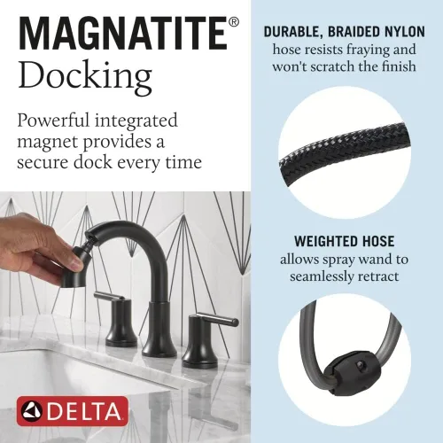 Miniatura 4 de Delta Faucet Trinsic - Grifo de baño extraíble, grifo de baño extraíble, grifo de baño negro de 3 agujeros, rociador extraíble de 3 agujeros, grifo