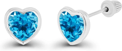 Miniatura 2 de Pendientes de tuerca de oro macizo de 14 quilates, hipoalergénicos de 0.236in, con forma de corazón, bisel pulido, con rosca en la parte trasera
