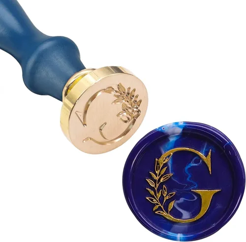 Miniatura 2 de SWANGSA Kit de sello de cera con letra inicial del alfabeto G, sello de sellado de letras botánicas elegantes vintage con cuentas de cera