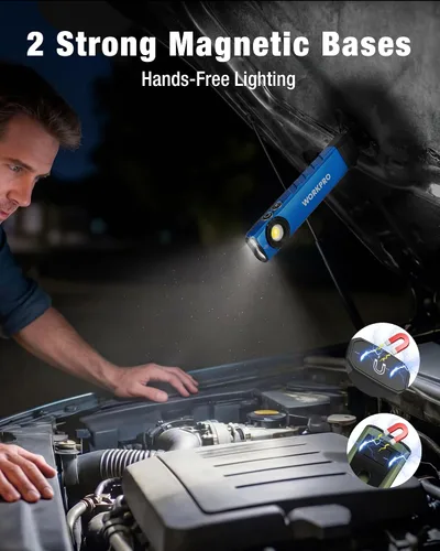 Miniatura 5 de WORKPRO linterna recargable de trabajo, linterna de bolsillo plana de 600 lúmenes con luz UV, base magnética y clip, linterna LED EDC delgada