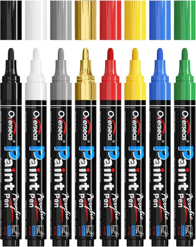 Marcadores de pintura acrílica Overseas - 8 colores permanentes con punta media, a base de agua, secado rápido, impermeables, marcadores de colores