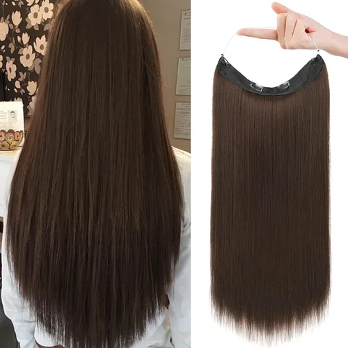 Miniatura 13 de REECHO - Extensiones de cabello con alambre invisible y con cintillo transparente, tamaño ajustable, clips seguros extraíbles, cabello lacio, diseño