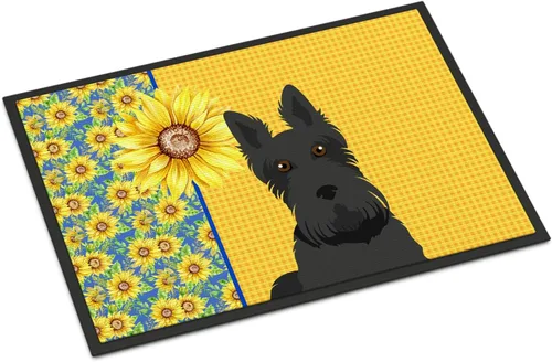 Miniatura 239 de Caroline's Treasures WDK5313MAT Airedale Terrier - Tapete para puerta delantera de 18 x 27 pulgadas, diseño de girasoles de verano, para entrada