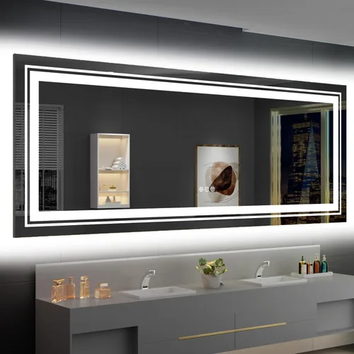 Miniatura 71 de Snowdool Espejo LED de baño, 32 x 32 pulgadas con luz frontal y retroiluminada, antivaho, espejo de tocador de baño para pared, función de memoria