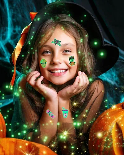 Miniatura 4 de Para suministros de recuerdos de fiesta de Halloween, 102 tatuajes temporales que brillan en la oscuridad envueltos individualmente para niños