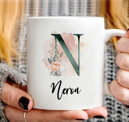 Miniatura 3 de PREZZY Taza personalizada con letra N con inicial, monograma personalizado, taza de café floral, regalos para mujeres, hombres, familiares, amigos
