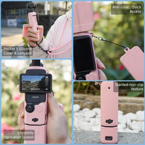 Miniatura 7 de Funda de Silicona para Pocket 3 y Cordón para el Cuello, Funda Protectora con Protector de Lente Resistente a Rayones, Ajustable, Fácil
