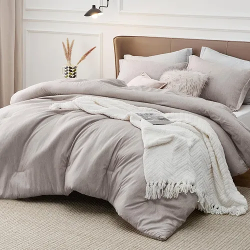 Miniatura 260 de Bedsure Juego de edredón Twin/Twin XL, ropa de cama suave beige para todas las estaciones, juego de cama teñido catiónico, 2 piezas, 1 edredón