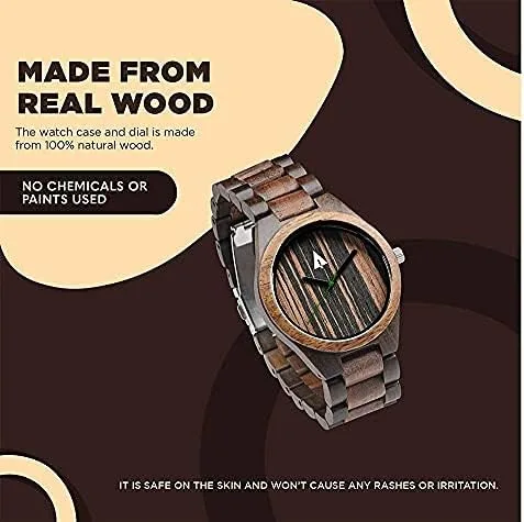 Miniatura 6 de treehut Reloj de madera para hombre con correa de madera ajustable y hebilla de acero inoxidable, reloj analógico de cuarzo japonés con caja