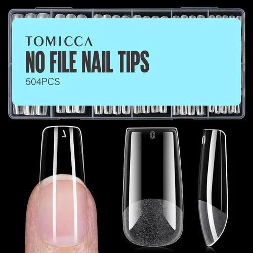 Miniatura 12 de TOMICCA Puntas de uñas de almendra extra cortas, 240 unidades, 15 tamaños, puntas de uñas de gel transparente preformadas, no necesita lima, uñas