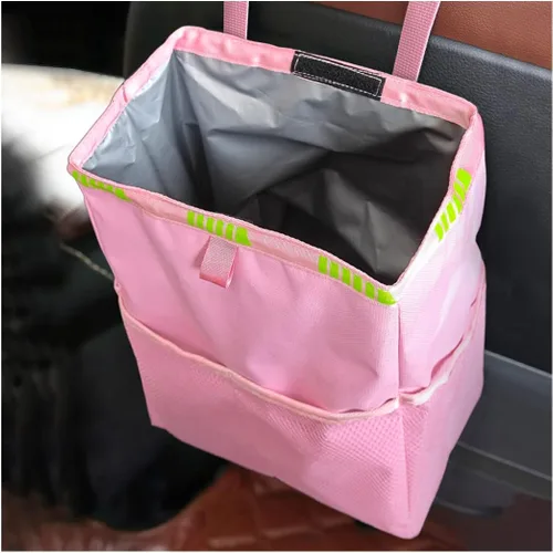 Fekey&JF Bote de basura colgante para automóvil con bolsillos de almacenamiento, bolsa de basura Oxford impermeable a prueba de fugas, organizador