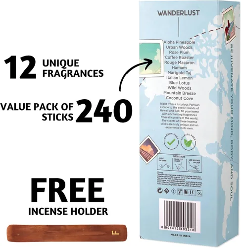 Miniatura 2 de Folkulture Varitas de incienso con soporte para regalo Juego de 6 (120) varillas de incienso orgánicas no tóxicas Wanderlust - Caramelo