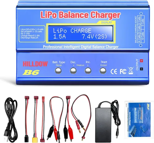 Cargador de Batería B6 80W Mini Lipo Cargador/Descargador de Equilibrio con Fuente de Alimentación para Batería LiPo/Li-ion/Life(1-6s) NiMH/NiCd