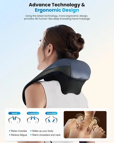 Miniatura 2 de COMFIER Masajeador de cuello inalámbrico con calor FSA, 4D Shiatsu profundo amasamiento para cuello y hombros, almohada de masaje de calefacción