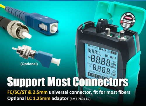 Miniatura 8 de Pro'sKit Tool Solutions MT-7617 Mini Palm 2 en 1 Medidor de potencia óptica de fibra óptica Medidor de potencia compacto Soporte de 10 longitudes
