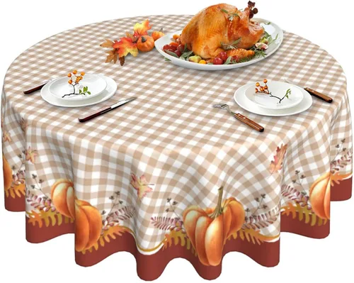 Miniatura 8 de Mantel redondo de Navidad con diseño de copos de nieve de Navidad para cocina, comedor, decoración de mesa de poliéster lavable para mesa de bufé