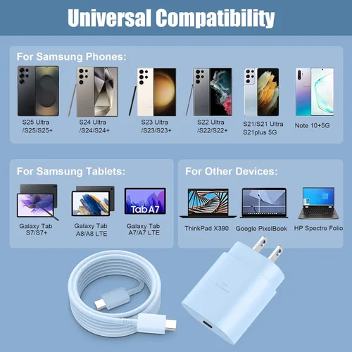 Miniatura 55 de Cargador USB C, carga rápida súper rápida de 25 W tipo C y cable de carga USB C de 6,6 pies para Samsung Galaxy S25/S25 Ultra/S25+/S24/S24