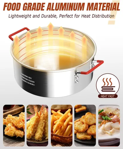 Miniatura 7 de Freidora de pescado de propano de 10 cuartos de galón con tapa, quemador de propano de 55,000 BTU, olla para exteriores con cestas, tapa, termómetro