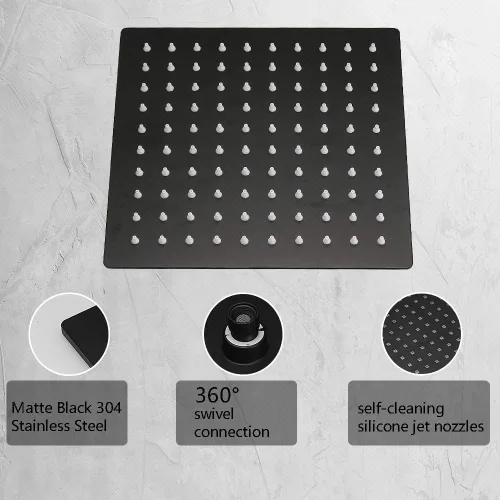 Miniatura 4 de Juego de grifo de ducha negro mate para baño, sistema de ducha de lluvia de lujo con cabezal de ducha de lluvia, kit de molduras de ducha de una
