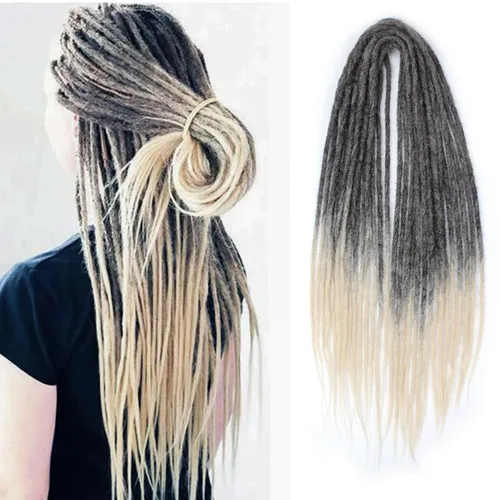 Miniatura 25 de 15 extensiones de rastas de doble extremo, 24 pulgadas, extensiones de rastas falsas de 0.6 pulgadas, color marrón degradado, extensiones de rastas