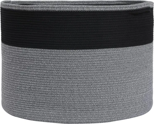 Miniatura 17 de Cesta grande de cuerda de algodón de tamaño máximo de 24 x 24 x 17 pulgadas, cesta de almacenamiento extragrande, cesta de lavandería tejida, Gris