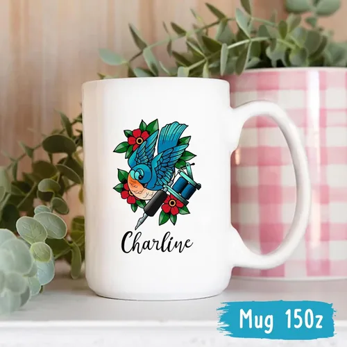 Miniatura 5 de Taza de artista de tatuaje floral, taza de café personalizada para tatuajes, taza de tatuaje personalizada con nombre regalo para amantes
