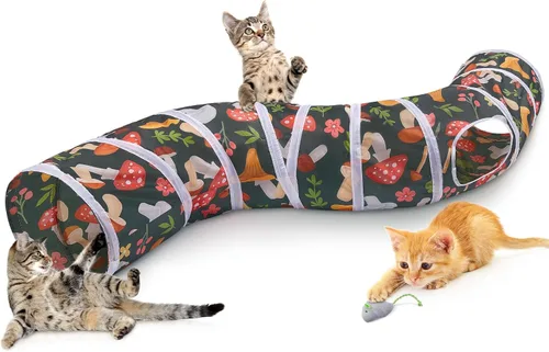 Glittme Túnel para gatos, túneles para gatos de interior, cueva de gatos en forma de S con juguetes para gatos, tubos plegables para gatos y túneles