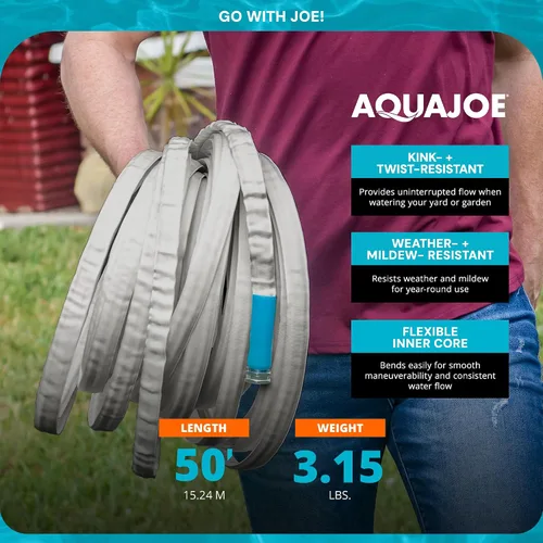Miniatura 3 de Aqua Joe XTREME FIBERJACKET Manguera de jardín, 50 pies, resistente a las torceduras, flexible, 600 PSI, 5/8 de diámetro, ligera, accesorios