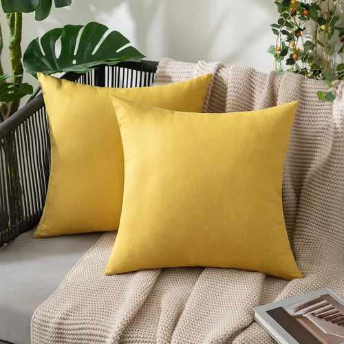 Miniatura 9 de MIULEE Paquete de 2 fundas decorativas para almohadas de exterior, sólidas, impermeables, de lino sintético, estilo granja de jardín, fundas de Óxido