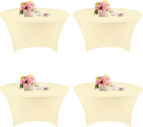 Paquete de 4 manteles redondos de elastano de 5 pies de 60 pulgadas, color beige, elásticos, lavables y resistentes a las arrugas, mantel redondo